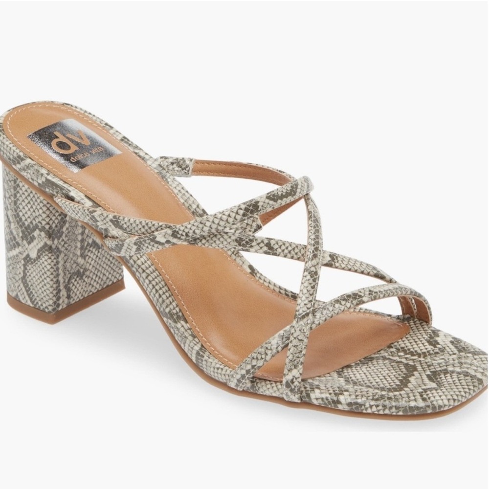 DV Dolce Vita Snakeskin Print Strappy Block Heel Sandals Grey White Size 8